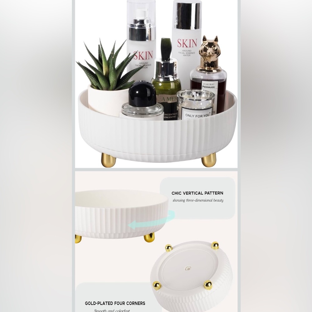 White and Gold Decorative Tray Lazy Susan